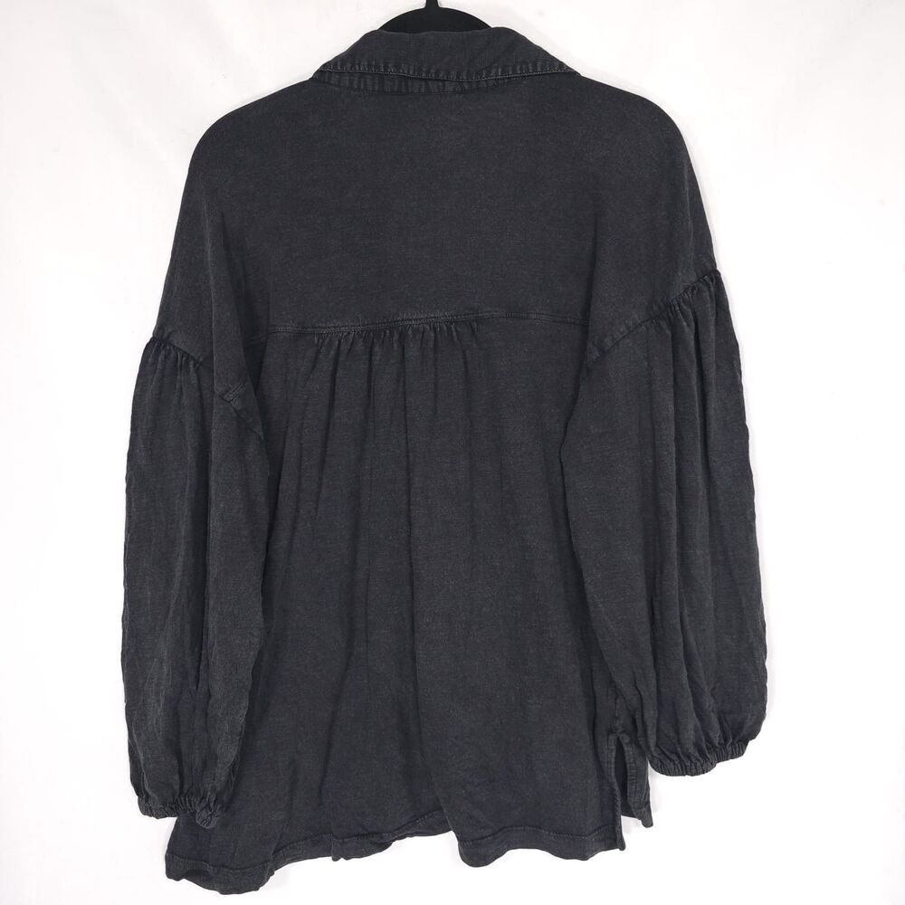 ANTHROPOLOGIE PILCRO Black Button Front Blouse Women M Long Sleeve Cotton Modal - Picture 6 of 11